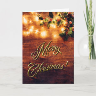 Painted Rustic Christmas - Wood w/ Holly Trim Holiday Card