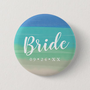 Painted Sand and Ocean Wedding Bride 6 Cm Round Badge