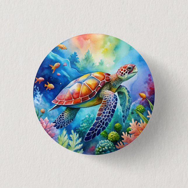 Painted Sea Turtle  3 Cm Round Badge (Front)