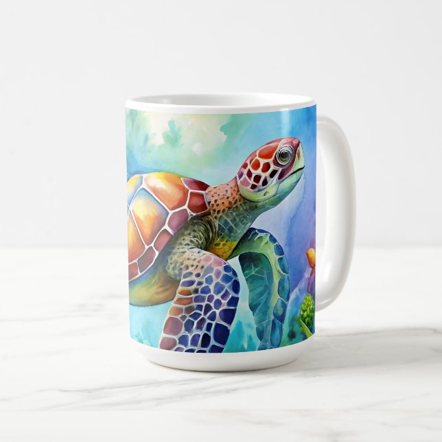 Painted Sea Turtle  Coffee Mug (Front Right)