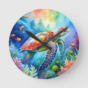 Painted Sea Turtle Round Clock
