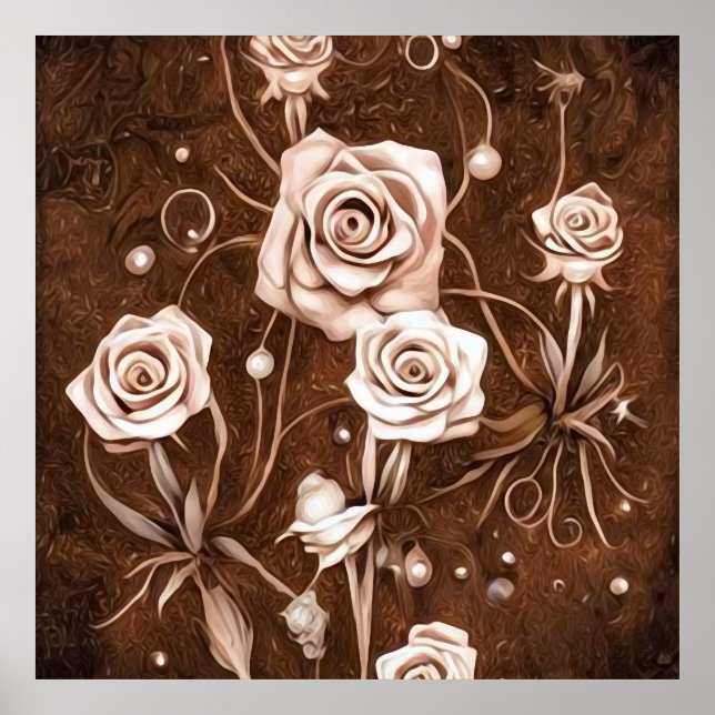 Painted Sepia Roses Poster (Front)