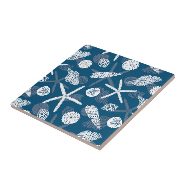 Painted Shells And Starfish Marine       Tile (Side)