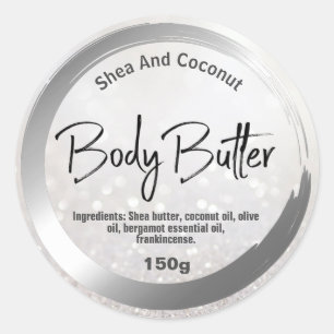 Painted Silver Circle Shea Body Butter Labels