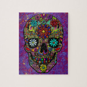 Painted Skull Floral Art Jigsaw Puzzle
