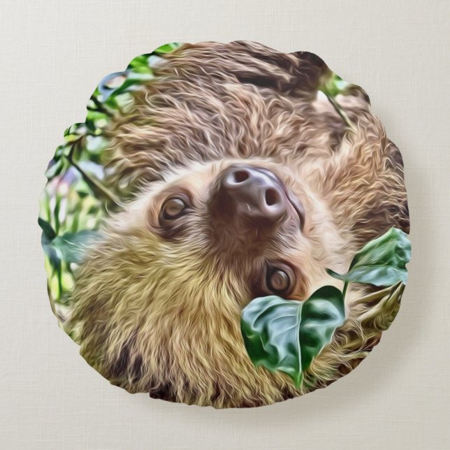 painted Sloth Round Cushion (Front)
