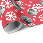 Painted Snowflakes Photo Gift Wrap red white<br><div class="desc">**Make your photos fit by clicking "Customise It" then hit the "Edit" button and scroll down to "Crop Image" to make your photos fit without overlapping** Wrap your gifts with this personalised gift wrap featuring three of your photos among a scatter of white snowflakes on a classic Christmas red background...</div>