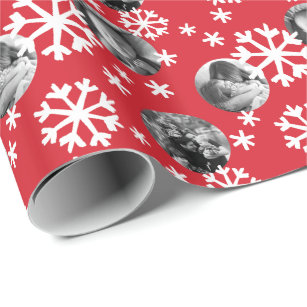 Painted Snowflakes Photo Gift Wrap red white