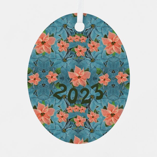 Painted Soft Pastel Poinsettia Holiday Metal Tree Decoration (Front)