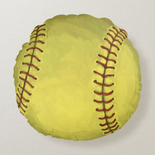 Painted Softball Art Round Cushion