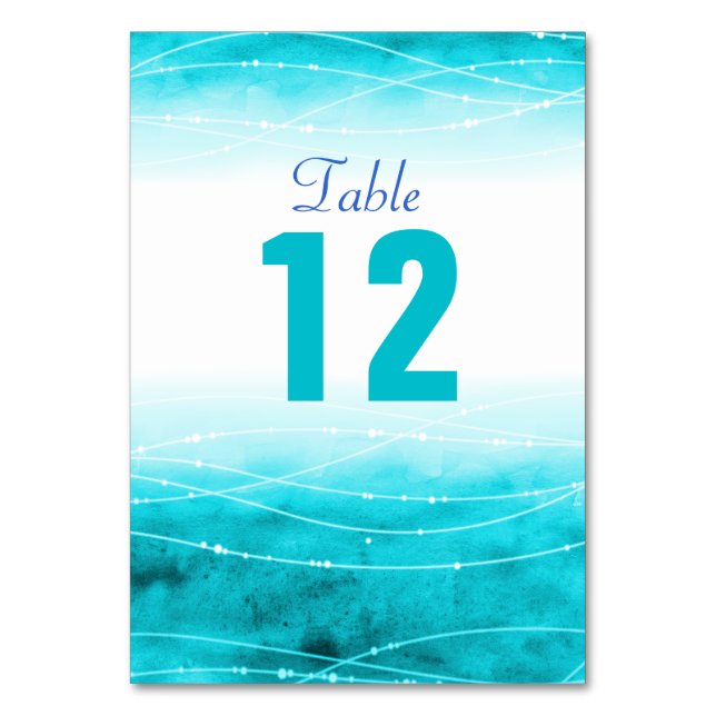 Painted sparkle sea blue Wedding table numbers (Back)