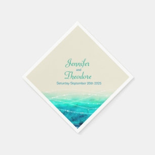 Painted sparkle seas aqua blue cream paper napkin
