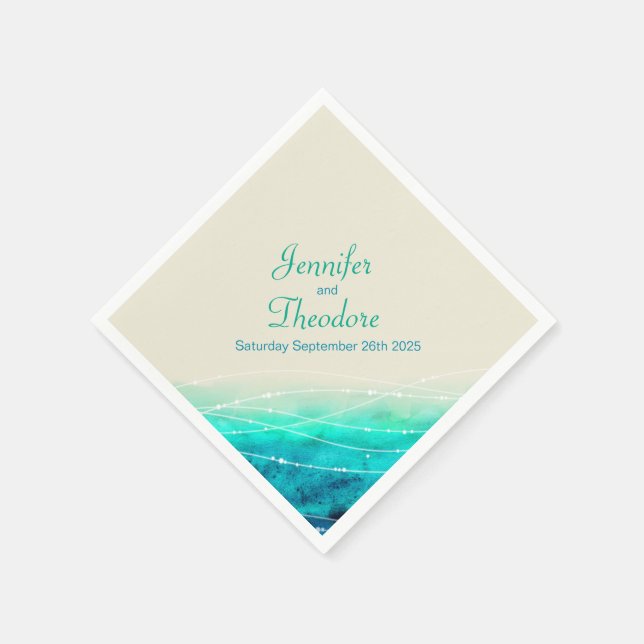Painted sparkle seas aqua blue cream paper napkin (Corner)