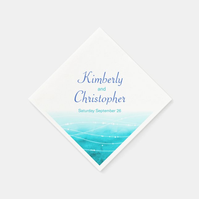Painted sparkle seas blue water white paper napkin (Corner)