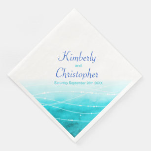 Painted sparkle seas blue water white paper napkin