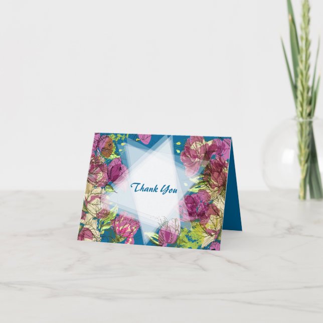 PAINTED SPRING FLOWERS Bat Mitzvah Thank You Card (Front)