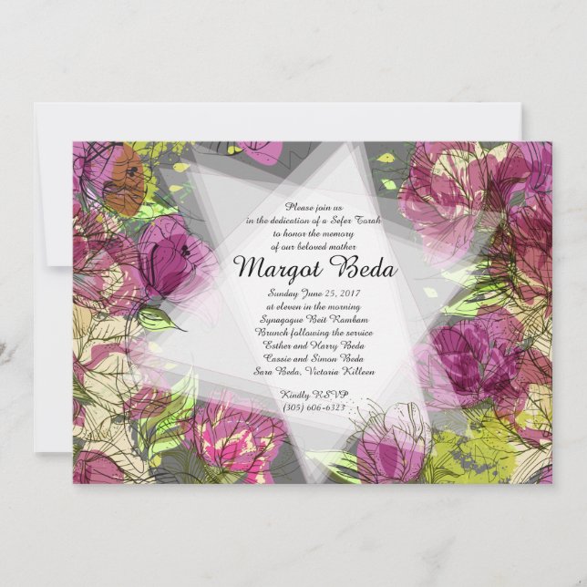 PAINTED SPRING FLOWERS  Invitation-Grey Invitation (Front)