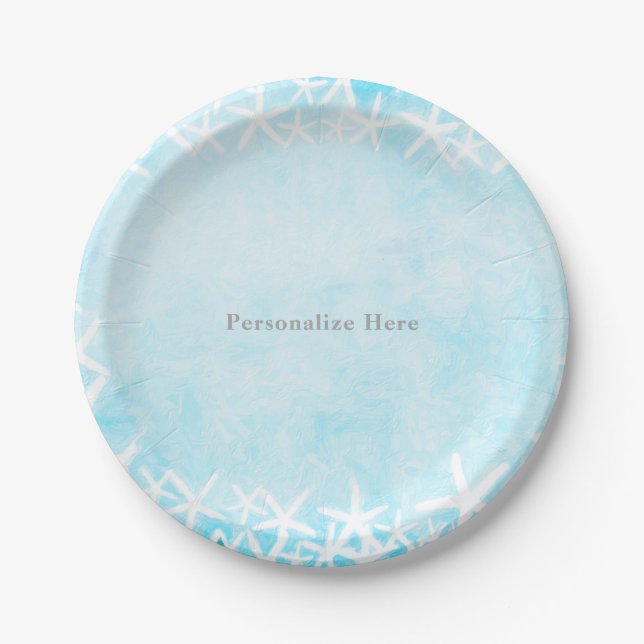 Painted Starfish Aqua Blue Party Custom Party Paper Plate (Front)