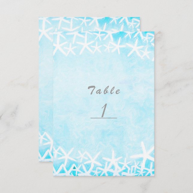 Painted Starfish Aqua Blue Party Table Number Card (Front/Back)