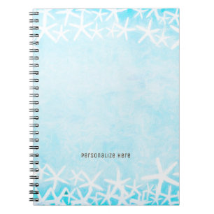 Painted Starfish Aqua Blue Tropical Beach Custom Spiral Notebook