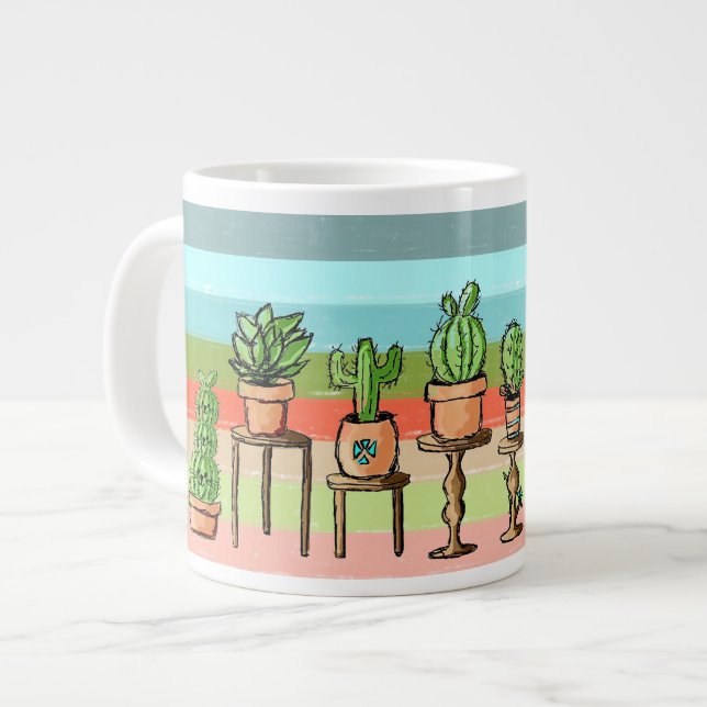 Painted Stripe Cacti Large Coffee Mug (Front Left)