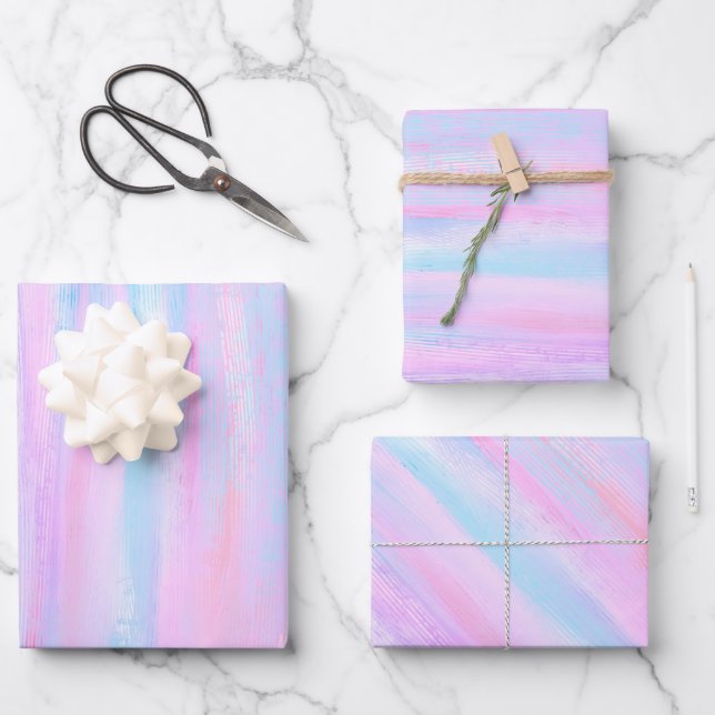 Painted Stripes Turquoise Pink Purple Wrapping Paper Sheet (Front)