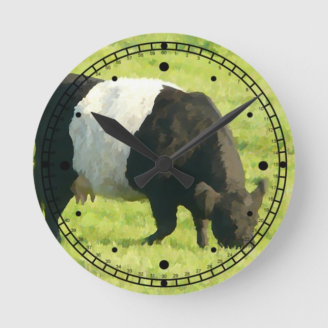 Painted Style Belted Galloway Cookie Cow Round Clock (Front)