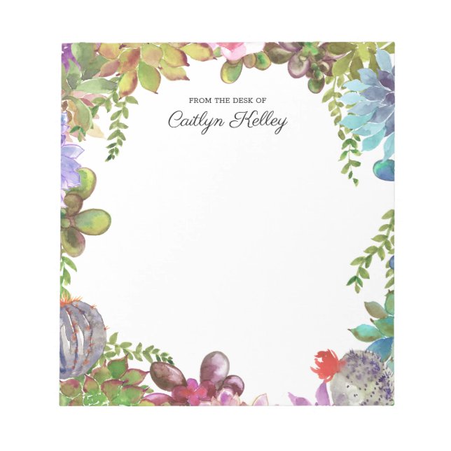 Painted Succulents From the Desk of, Personalised Notepad (Front)