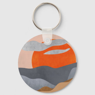 Painted Sun, clouds and water Key Ring