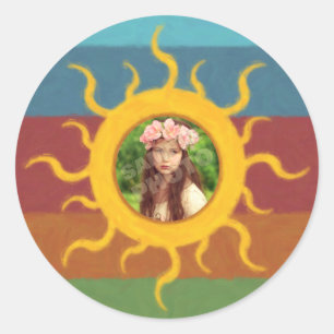 Painted Sun Photo Template Classic Round Sticker
