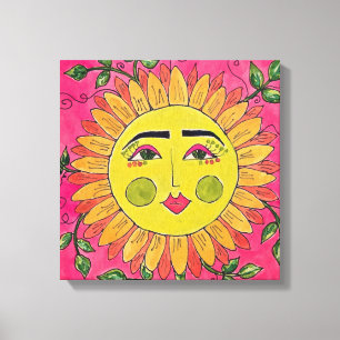Painted Sunflower Flower Girl Canvas Art