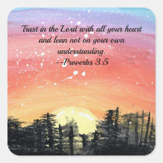 Painted Sunset with inspirational verse. Square Sticker