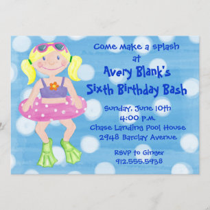Painted Swim Party- Blonde Girl Invitation