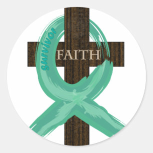 Painted Teal Cancer Survivor  Ribbon Classic Round Sticker