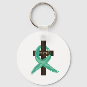 Painted Teal Cancer Survivor Ribbon Key Ring
