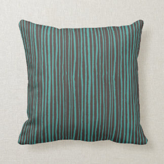 Painted Teal Stripes on Dark Brown Cushion