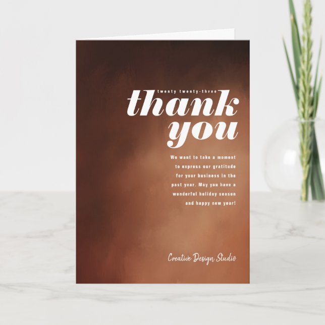  Painted Thank You Caramel Brown Folded Business Holiday Card (Front)