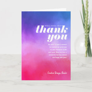 Painted Thank You Pink Purple Folded Business Holiday Card