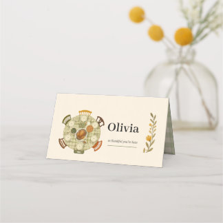 Painted Thanksgiving Table Gingham Name Place Card