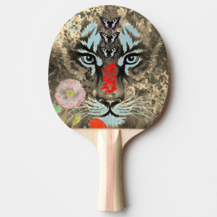 PAINTED TIGER WITH BUTTERFLIES CUSTOM INITIAL PING PONG PADDLE