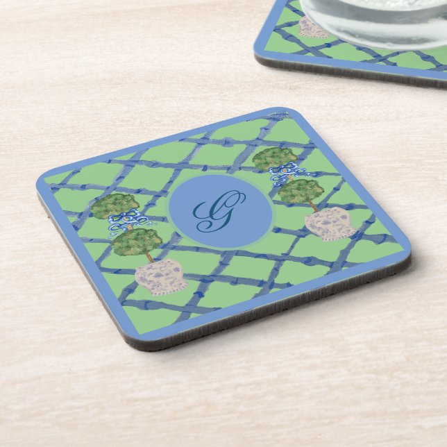 Painted Topiary Chinoiserie Ginger Jars Jar Coaster (Left Side)