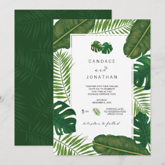 Painted Tropical Leaves Beach Wedding Invitation