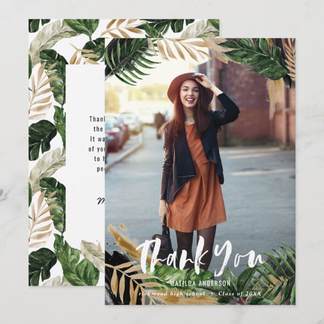 Painted tropical photo graduation thank you (Front/Back)