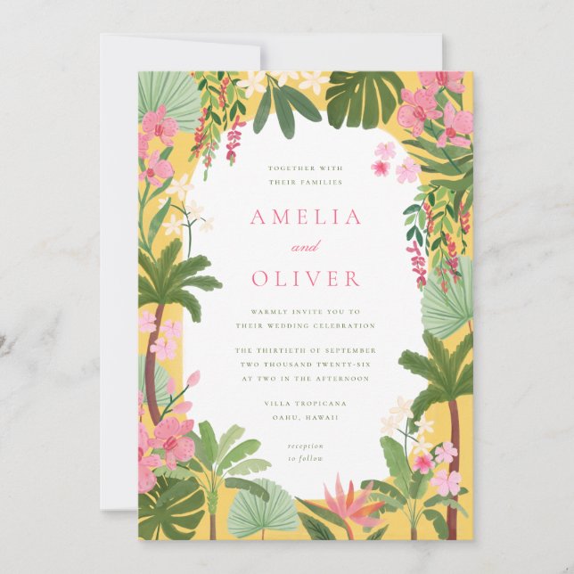Painted Tropical Wedding Invitation (Front)