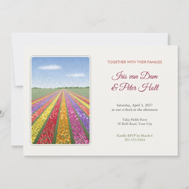 Painted Tulip Field Rows Spring Wedding Invite (Front)