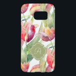 Painted Tulips Watercolor Floral with Monogram<br><div class="desc">Beautiful tulips in vibrant colours of red,  purple,  orange and yellow with green stems and leaves in this artistic watercolor design. Edit the sample monogram shown with your own initial.</div>
