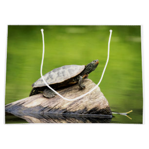 Painted Turtle on a log Large Gift Bag