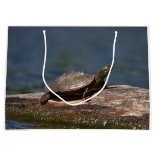 Painted turtle on a log large gift bag