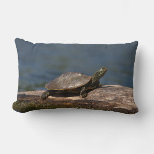 Painted turtle on a log lumbar cushion