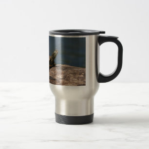 Painted turtle on a log travel mug